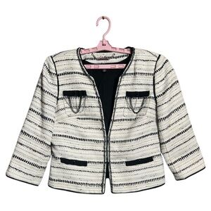 White House‎ Black Market Women's Tweed Blazer Jacket 3/4 Sleeve Stripe, Size 12